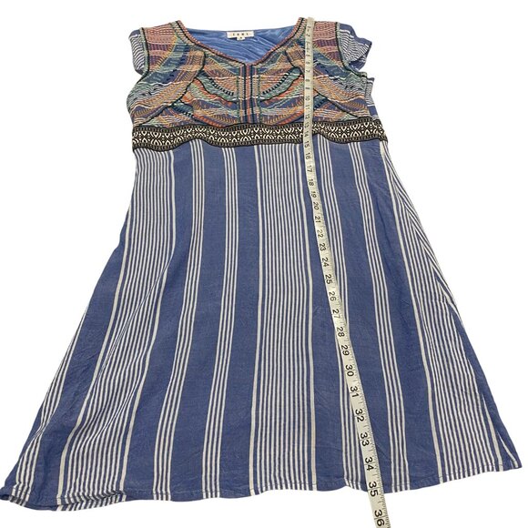 THML Blue Striped Embroidered Boho Cap Sleeve‎ Dress Size M - Picture 9 of 9